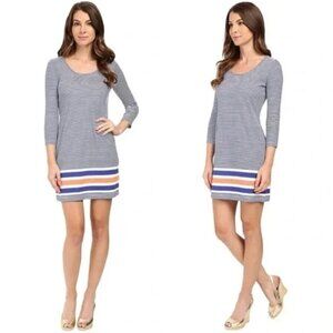 LILLY PULITZER Beacon Mini Dress, Navy Blue White Striped 3/4 Sleeve Preppy, M